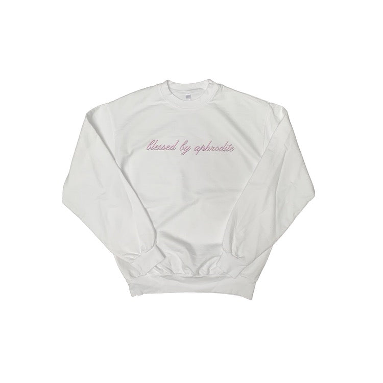 "blessed by aphrodite" crewneck